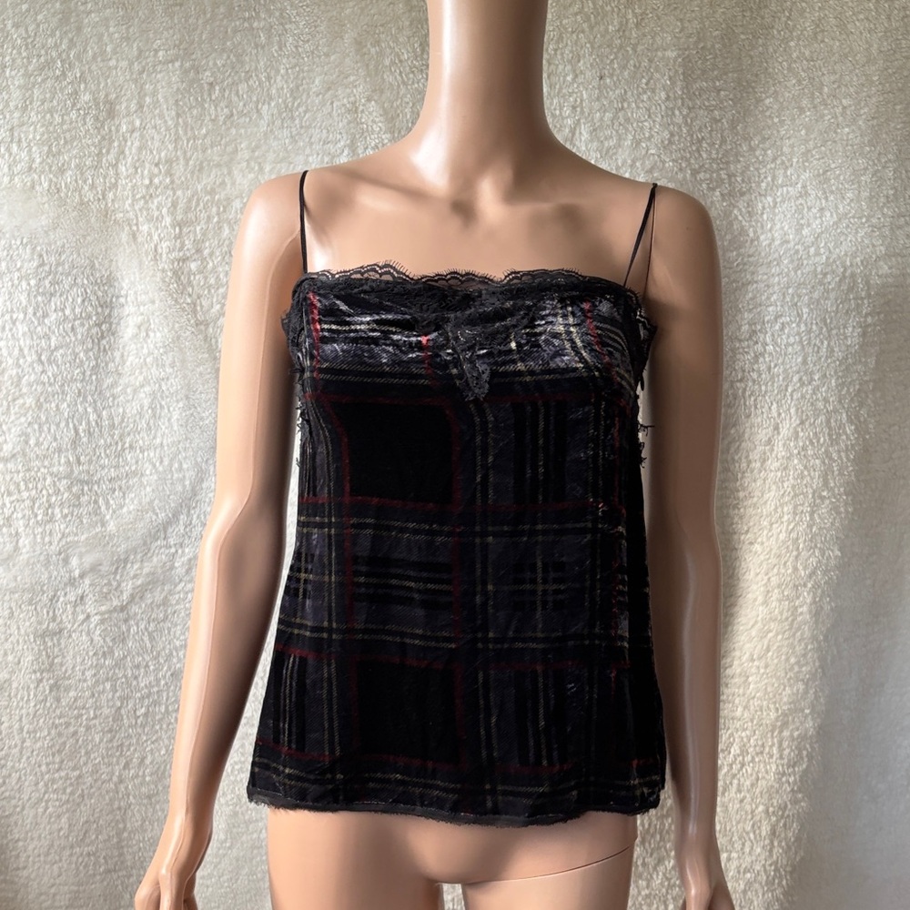 ANIMALE Plaid Lace Trim Cami Top Sz S (36) slightly used